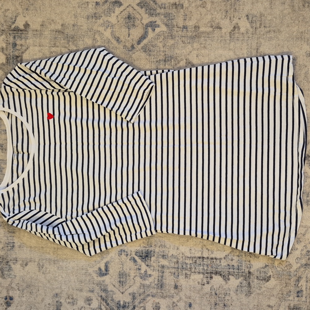 French Breton Navy Striped Nightgown In 100% Organic Cotton - M
